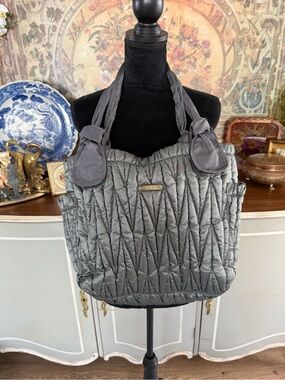 Timi & Leslie Antionette Gray Quilted Boho Style Diaper Bag Tote